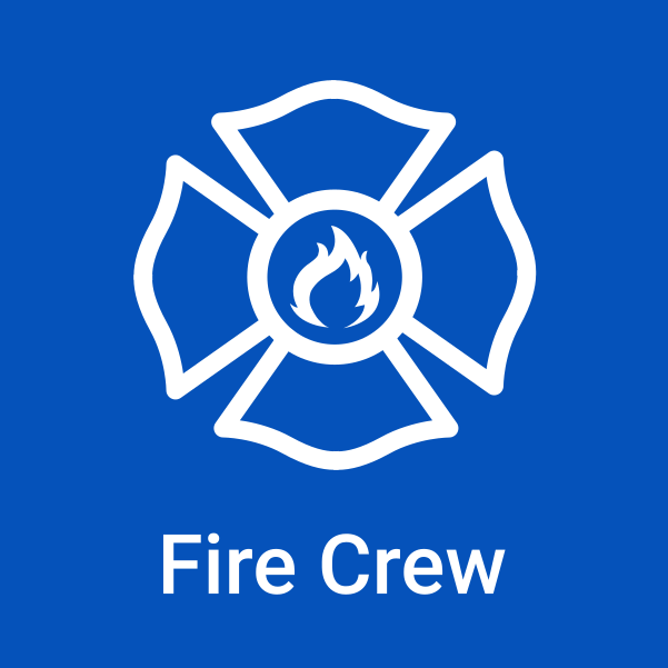 Graphic of Maltese cross with fire. Text: Fire Crew