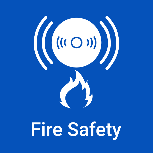 Graphic of fire alarm. Text: Fire Safety